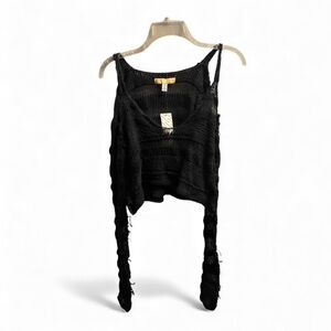 Urban Outfitters Black Knit Crop Distressed Boho Grunge Top